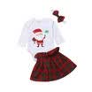 Newborn Infant Santa Baby Girl Christmas Romper Bodysuit Skirt 3Pcs Outfits Set