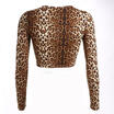 Women O Neck Slim Crop Top Leopard Print Blouse Top Short T-shirt Clubwear Party