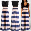 Women Boho Summer Beach Evening Party Casual Sundress Striped Long Maxi Dress
