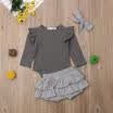 3PC Newborn Baby Girl Kids Tops RomperLong Pants Headband Outfits Clothes Set