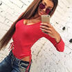 Women V Neck Bodycon Knit Bodysuit Jumper Romper Sweater Mini Dress Leotard Tops
