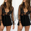 US New Women See through Lace Mesh Sheer Long Sleeve Crop Top T Shirt Blouse Tee