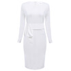 Brief Round Collar Sash Waist Sheath Women Midi Dress