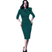 Autumn Elegant Women Butterfly Bow O Neck 34 Sleeve Formal Work Bodycon Office Sheath Shift Pencil Dress