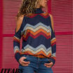 UK Women Cold Shoulder Blouse Long Sleeve Casual Striped Ladies Tops Size 6-14