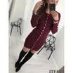 Women Winter Knitted Jumper Gray Sweater Tops Pullover Knitwear Long Tops Dress