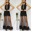 Womens Casual Solid Bodycon Evening Party Cocktail Lace Mesh Long Mini Dress