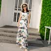 KuoyiHouse KuoyiHouse 7323 17 years new Korean version of the long section of the round neck sleeveless suit dress female tight waist cotton long skirt cents 11 white green ink M