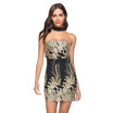 Sexy Strapless Choker Backless Floral Embroidery Bodycon Women Mini Dress