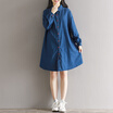 CITYPLUS Senate Arts Relaxation Style Long Cuban Shirt Dresses Female CWQZ16Q452 Deep Cowboy Blue L