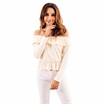 Fashion Womens Ruffled Knit Top Sexy Word Collar Exposed Navel Long-sleeved T-shirt