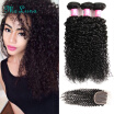 Curly Hair With Closure Peruvian Kinky Curly Virgin Hair With Closure 3 Bundles With Closure human hair Extension with closure