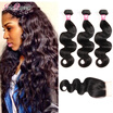 7A Brazilian Body Wave 3 Bundles With Closure Hair Bundles With Lace Closure Brazilian Virgin Hair With Closure Cheap Human Hair