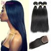 Virgin Brazilian Straight Hair With Closure Natural Black 7a Virgin Straight Hair With Lace Closure 3 Bundles With Closure
