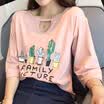 VIVAHEART Korean casual loose hollow print T-shirt T-shirt female Korean version of the round neck shirt VWTD173132 pink M