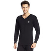Seven wolves thermal underwear mens cotton autumn clothes mens autumn&winter invisible V-neck bottoming shirt thin section 98986 black 3XL