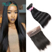 360 Lace Frontal With Brazilian Virgin Hair Straight 3 Bundles Free Part With Baby Hair 360 Lace Frontal Straight Closure