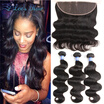 ELees Hair 8A Brazilian Virgin Hair With Lace Frontal Brazilian Body Wave 3 Bundles With Frontal Closure Human Hair With Frontal