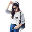Long Yue Women Korean College Style Cat Cuff Long Sleeve T-Shirt Student Stitching Shirt LWTC172311 White L