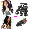 7A Peruvian Virgin Hair Body Wave With Closure 3Bundles Human Hair With Closure Unprocessed Peruvian Virgin Hair With Closure