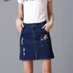 Longyue Women Retro Embroidered Elastic Cowboy Short Skirt Embroidered Semi-Body A Skirt LWQZ173421 Dark Blue M