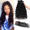 5PCSlot Brazilian Water Wave 4 bundles with Closure 7A Mink Brazilian Virgin Hair Wet&Wavy Curly Human Hair Extensions