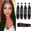 Brazilian Virgin Hair With Closure 100 Human Hair Weave 4 Bundles With Lace Closure 7A Brazilian Straight Hair With Closure