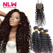 Real Human Brazilian Virgin Deep Wave Curly Hair Extension With Closure Cheap 8A Unprocessed 3 Bundles Weft Bohemian Weave Hair