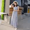 KuoyiHouse KuoyiHouse 7323 17 years new Korean version of the long section of the round neck sleeveless suit dress female tight waist cotton long skirt cents 15 blue leaf leaves S