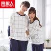 Antarctic Nanjiren cotton pajamas home service men&women couples pajamas can wear long sleeves sets of cotton leisure home service suit female white large lattice L