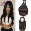 Brazilian straight hair bundles with 360 frontal 360 lace frontal with bundle straight hair closure with bundles virgin hair