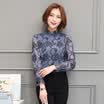 sustory women&39s clothing 2017 spring chiffon shirt round neck shirt Slim long-sleeved lace shirt Korean version of the wild rendering SU040 blue M
