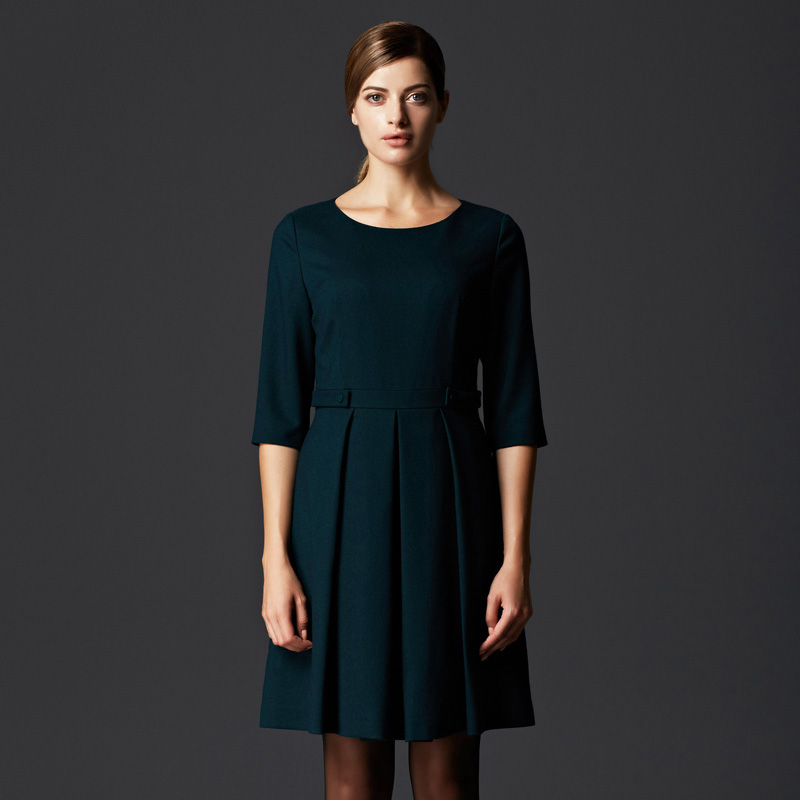 Marc Rebecca professional commuter fan pure color waist five sleeves dress 55233E green M code