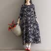 CITYPLUS Arts&Sena Women&39s Retro Round Collar Flower Print Chiffon Loose Large Size One Long Dress CWQZ172457 Color L