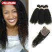 Brazilian Virgin Hair With Lace Closure 3 Bundle Deals Kinky Curly Virgin Hair With 44 Lace Closure Cheap Allrun Human Hair