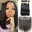 8A Peruvian Virgin Hair With Closure Peruvian Straight Human Hair With Closure 13x4 Ear To Ear Lace Frontal Closure With Bundles