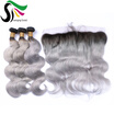 9A 1B Grey Frontal With Bundles Body Wave Brazilian Virgin Human Hair Bundles With Closure 3 Bundles Frontal With Weaves