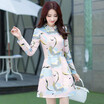 Xian Ya temperament was thin Korean version of the lapel A skirt Slim long long-sleeved printed dress female zx150909 pink L