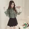 sustory ladies 2017 spring section Korean version of the small fresh floral ear ear chiffon shirt long sleeves relaxed&elegant thin casual printing bottom shirt SU067 green S