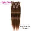 Aphro Hair Brazilian virgin hair 7Pcs Clip In Hair Extension straight 4 light brown color 7Pcs70g