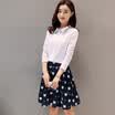 Long Yue Women Korean Slim One Piece Dress Print Short Skirt Set Skirt Two-piece Set LWQZ172421 White L