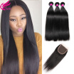 Peruvian Virgin Hair Straight 3 Bundles with Closure Straight Human Hair with Closure FREE23 Ways Lace Closure with 3 Bundles