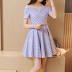 VIVAHEART fashion hanging strap strapless wave point dress small fresh waist dress VWQZ173332 blue M