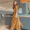 Milan MILANYIN Women&39s 2017 Korean fashion in the sleeve Slim was thin floral dress temperament chiffon print dress ML124 yellow flower M