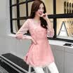 A pond morning 2017 autumn fashion temperament round neck print seven sleeves chiffon shirt female S71R0122A1531XL pink print XL