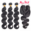Anne Well Hair Malaysian Virgin Hair Body Wave 3 Bundles&Closure 400g Unprocessed Human Hair Weave Extension With Lace Closure