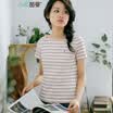 INMAN 2017 summer new text cotton short-sleeved striped T-shirt female powder white strip XL 1872022381