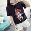 VIVAHEART Korean casual fashion cartoon pattern round neck t-shirt short-sleeved jacket female VWTD174139 black L