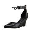 WETKISS Genuine Leather Fashion Summer Women Sandals High Heeled Wedges Pointed Toe Sexy Rivets Shoes Woman Elegant Sandals