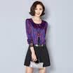 Xian Ya fashion Slim temperament was thin Korean version of the striped round neck collar splicing bottom dress female zxTSA7510 purple XL